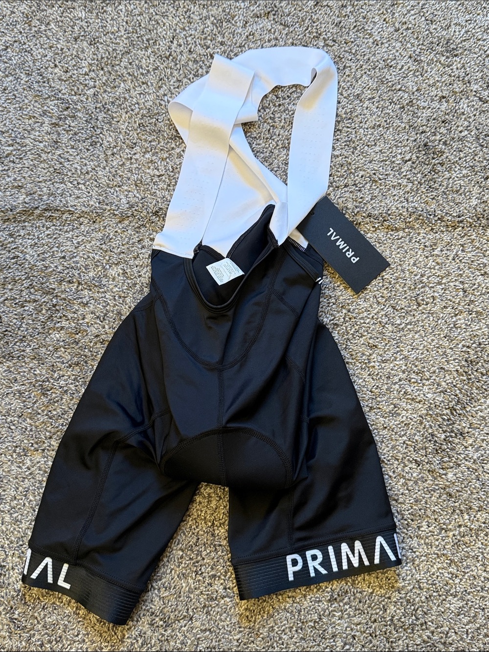 PRIMAL Black Cycling Bib Shorts with White Straps size SM